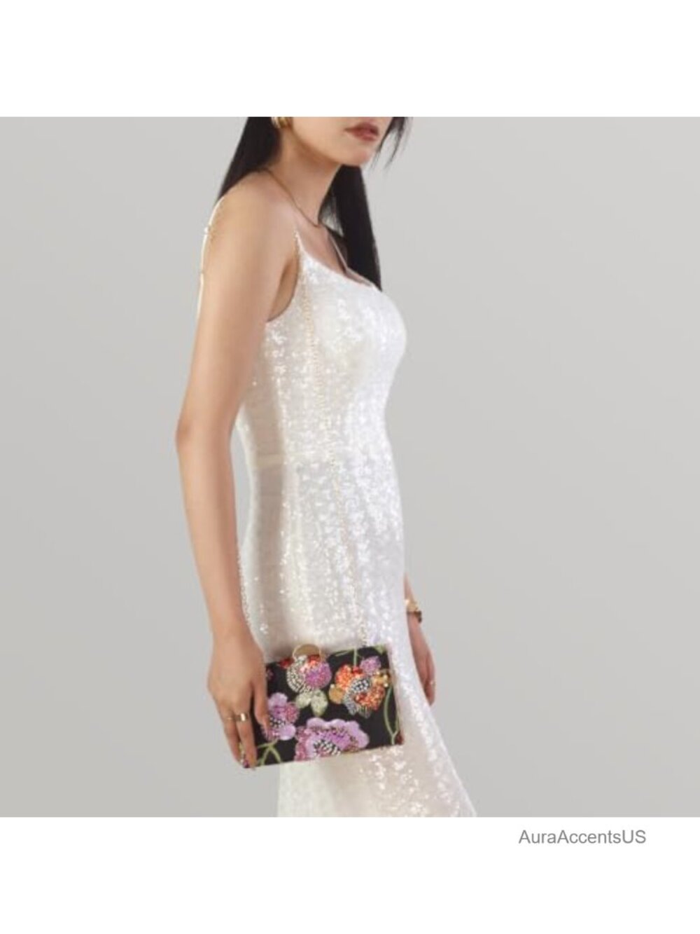 Embroidered Sequin Clutch Purse for Women Elegant Floral Beaded Evening Bag - Picture 4 of 6